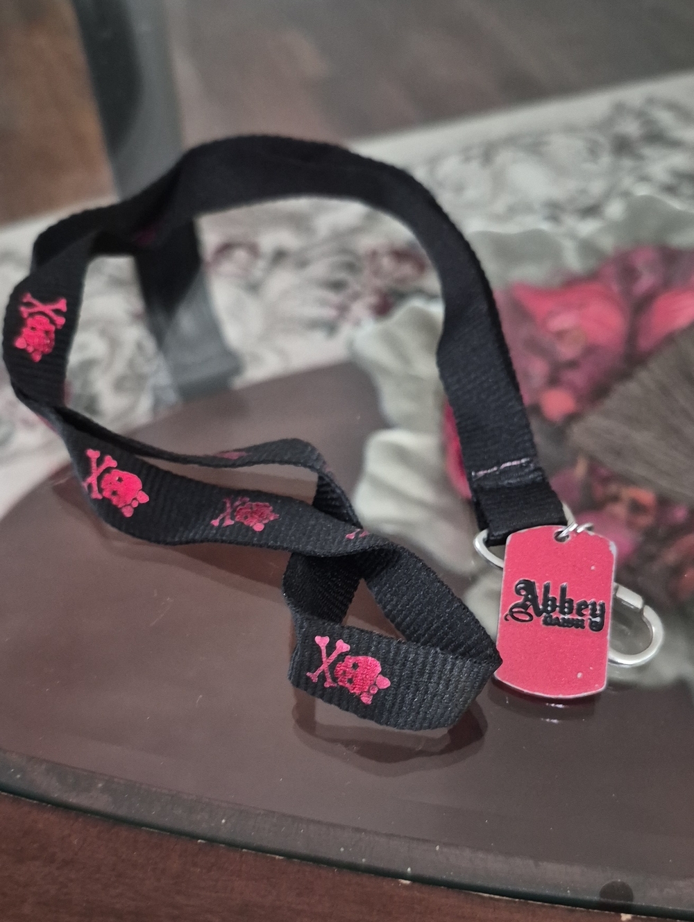 Abbey Dawn Black and Pink Skull ID Lanyard with Branded Tag